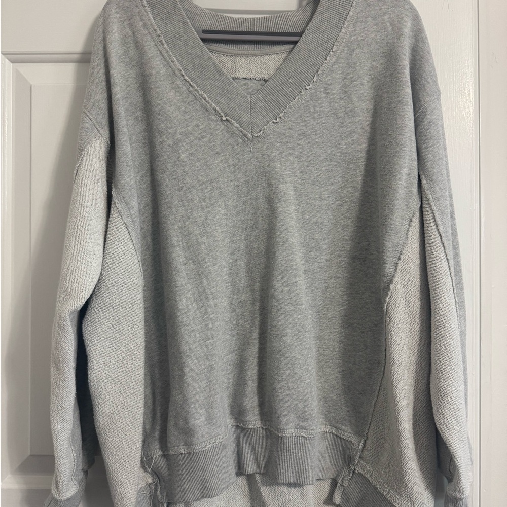 Women's V-Neck Lightweight Gray Sweatshirt